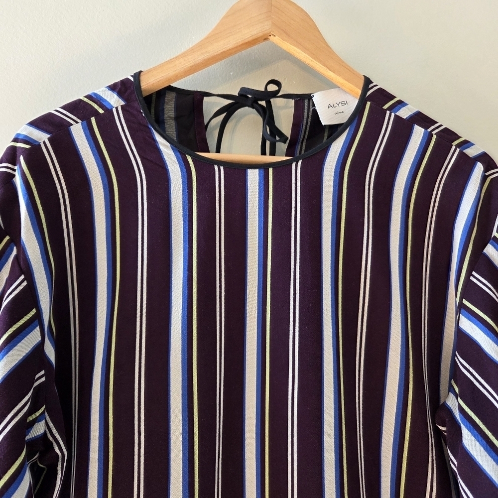Alysi Creme Bohemian Casual Striped Midi Women's Dress Size 8 - Picture 5 of 15